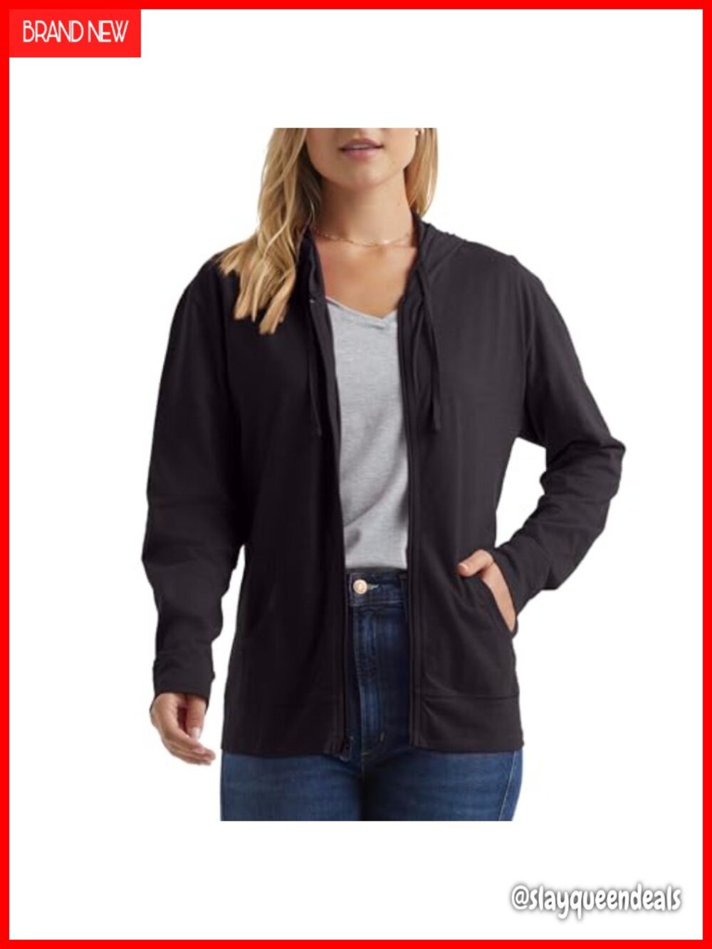 Women's Slub Cotton Full Zip Hoodie, Textured, Long Sleeve